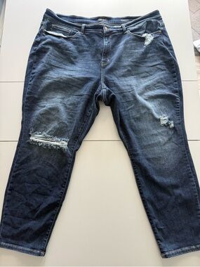 Judy Blue Dark Blue Distressed High-Rise Boyfriend Jeans